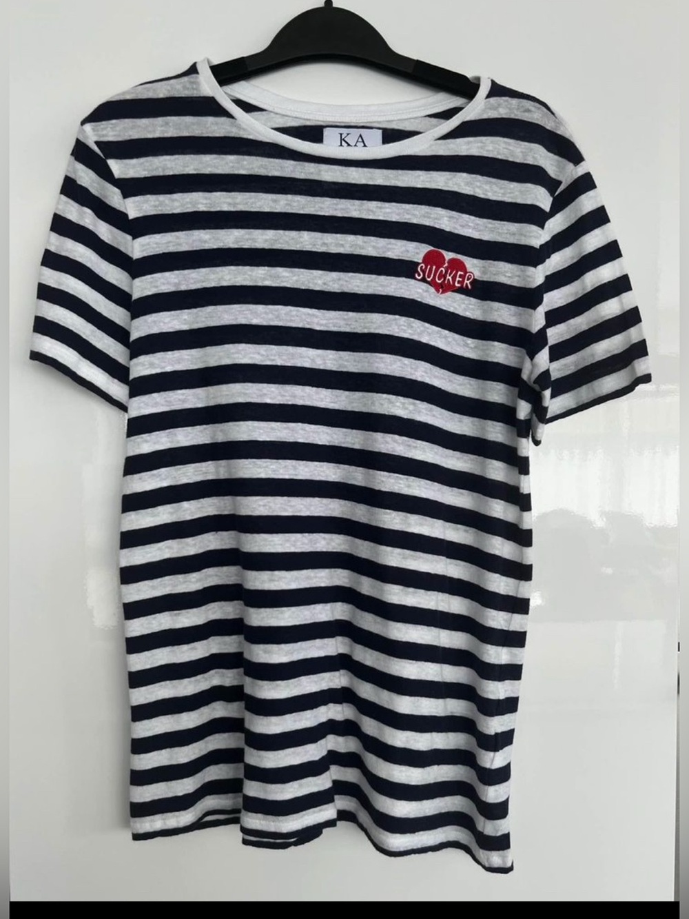 Zoe Karssen Navy White Striped Cotton Linen Crew Neck Tee – Size S